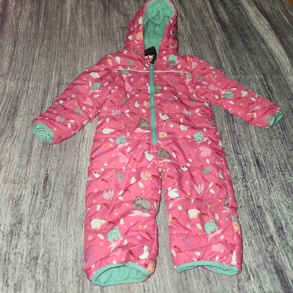 Molehill Kids Snowsuit Pink‎ Animal Print Insulated Winter Puffer One Piece 9m